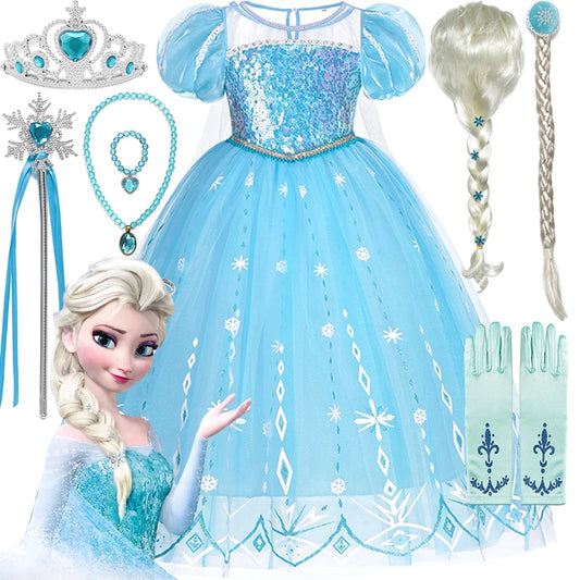 Elsa Dress Kids Princess Cosplay Costume for Baby Girls Halloween