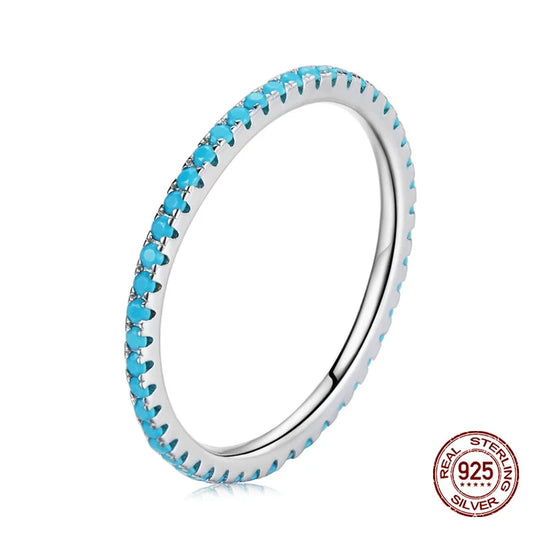 Sterling Silver Trendy Exquisite Circle Turquoise Charm Stackable Finger Ring